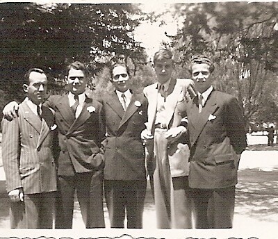 From left: Herbert?, Egon Schwarz, Herbert Marz, Elio Schaechter, Fritz Adler -- ca. 1948