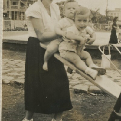 Gerda Sifnaghel with her son, NIko and Fred Grunewald -- ca. 1952, Guayaquil