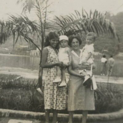 From left:  ???, Niko Sifnaghel, Magda Koppel and grandson, Fred Grunewald -- ca. 1951, Guayaquil