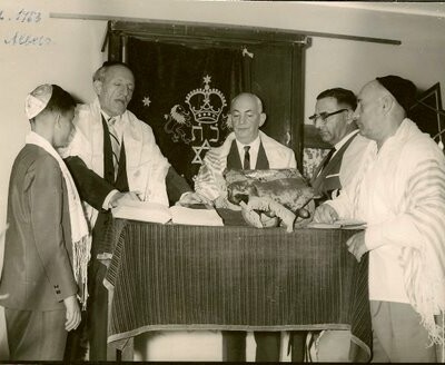 Peter Albers Bar Mitzvah (center: John Koppel; to his left: Ernst Wellisch) -- June 15, 1963, Guayaquil