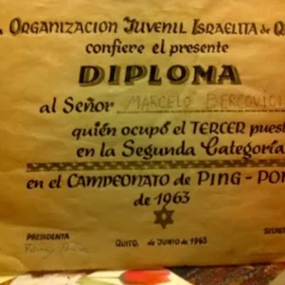 Diploma from Organizacion Juvenil Israelita de Quito (1963)