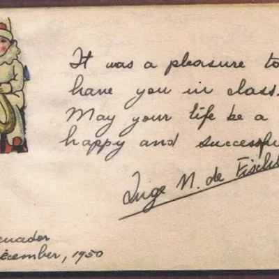Inge Fischler's Note to her 7th grade student, Cati Cohn (December 1950)