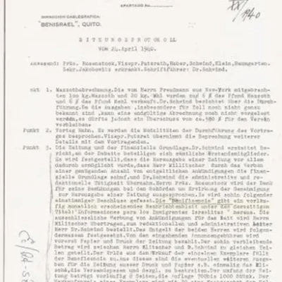 Associacion de Beneficencia Israelita (Quito) -- Meeting minutes of April 24, 1940