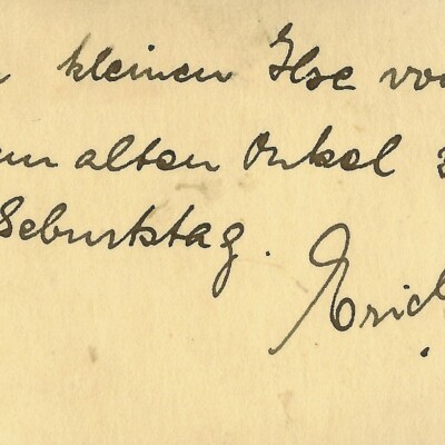 "The little Ilse from your old uncle for your 17th birthday -- Erich"-- page 25  (BACK of photo)