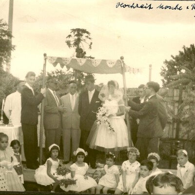 Marriage of schaliach Moshe Rubin to his wife, Rama @ the Centro Israelita Club -- July 12, 1959, Guayaquil