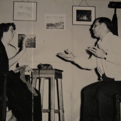 Ilse Grunewald (nee Koppel) and Heinz Grunewald perform in a skit at Centro Israelita -- undated, Guayaquil